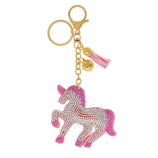 Rhinestone Embellished Pink Unicorn w/ Tassel Keychain