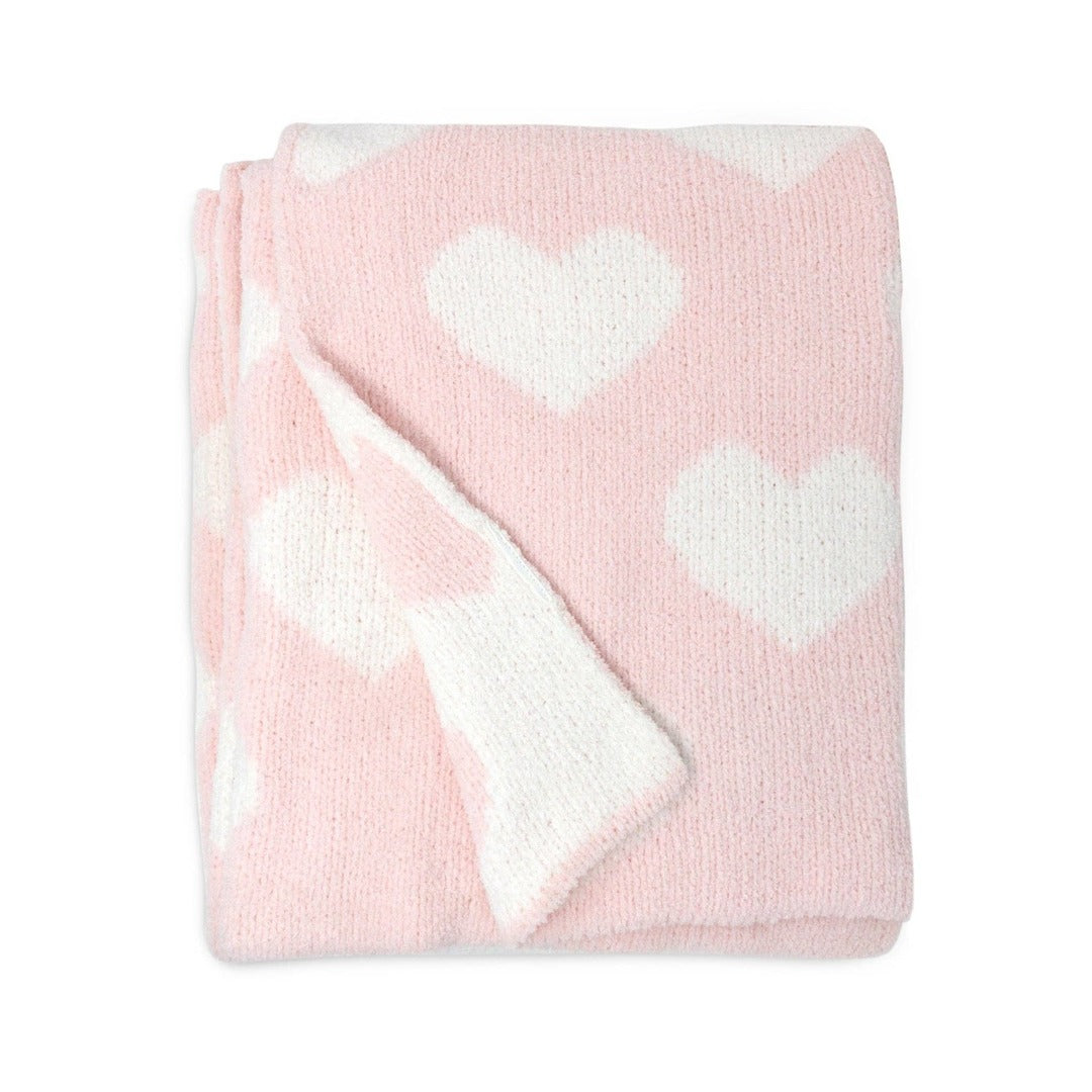 Chenille Baby Blanket - Pink Hearts